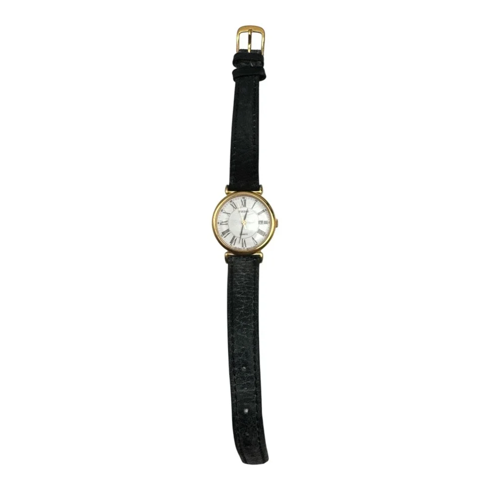 PULSAR Gold Tone DAY Date Quartz Watch Black Leather Band Untested